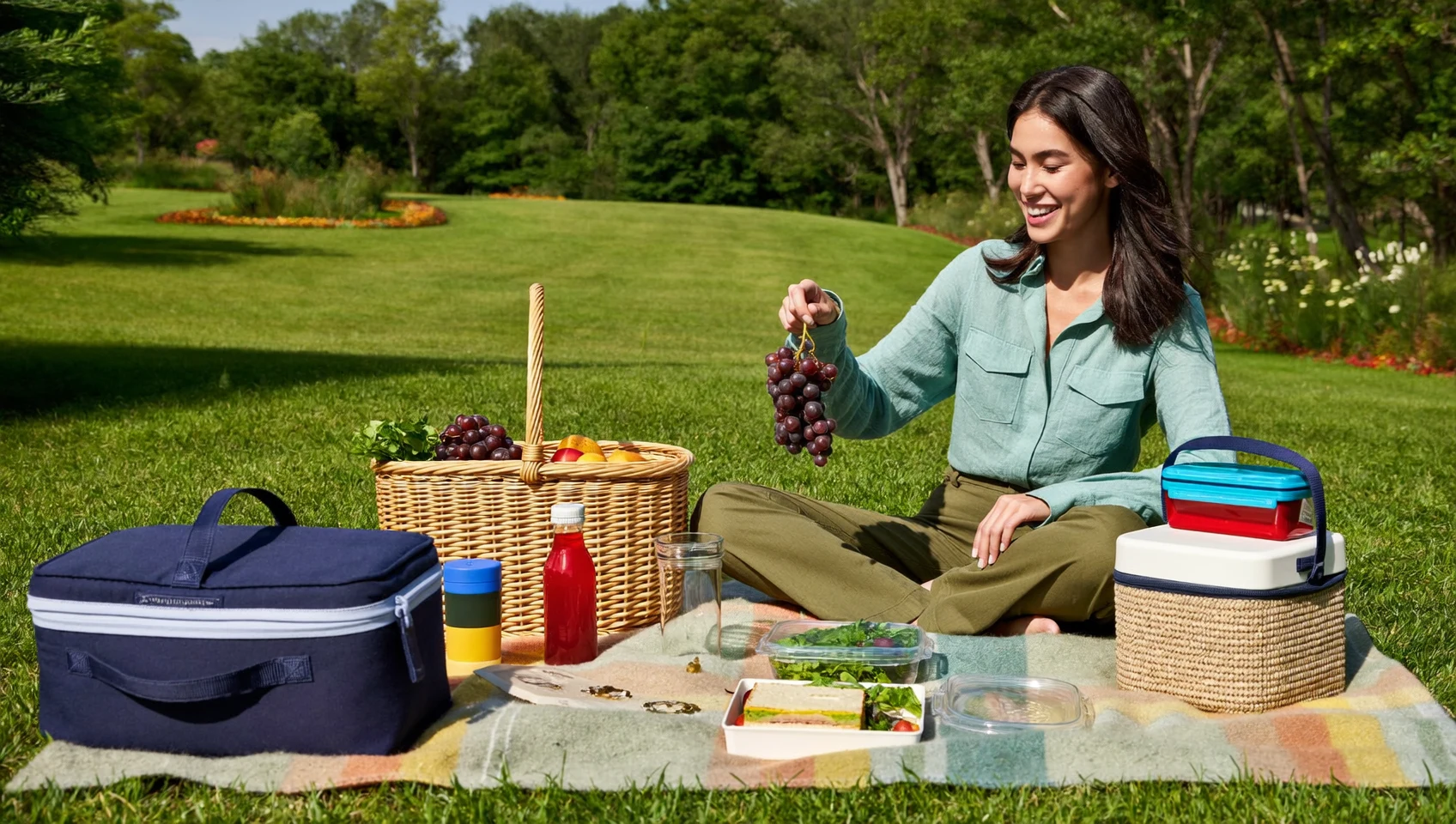 Illustration: gedeckte Picknickfläche auf einer Wiese im Freien