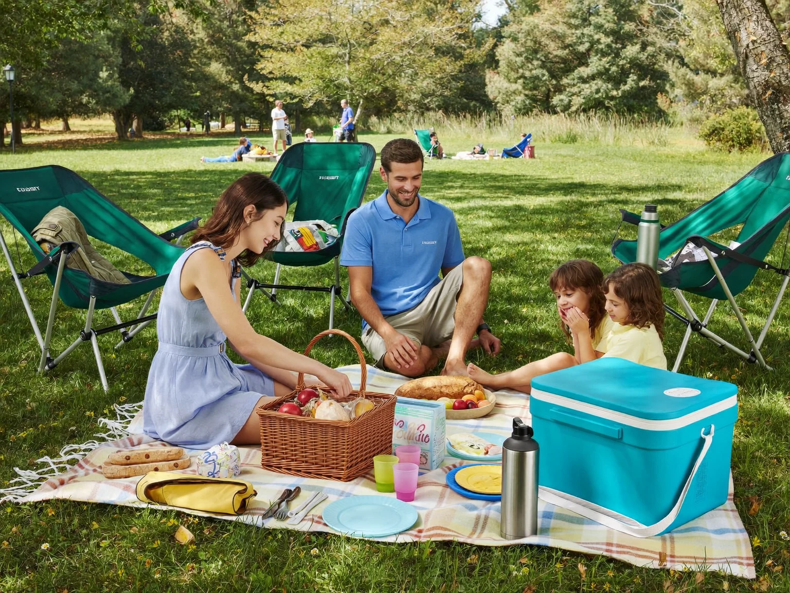 Illustration: Picknickzubehör im Zusammenspiel mit Natur und Sitzplatz